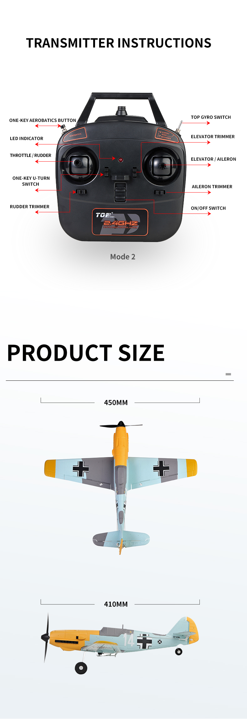 TOP-RC-HOBBY-Mini-BF109-450mm-Spannweite-24GHz-4CH-EPP-6-Achsen-Gyro-One-Key-U-Turn-Aerobatic-Scaled-1970527-12